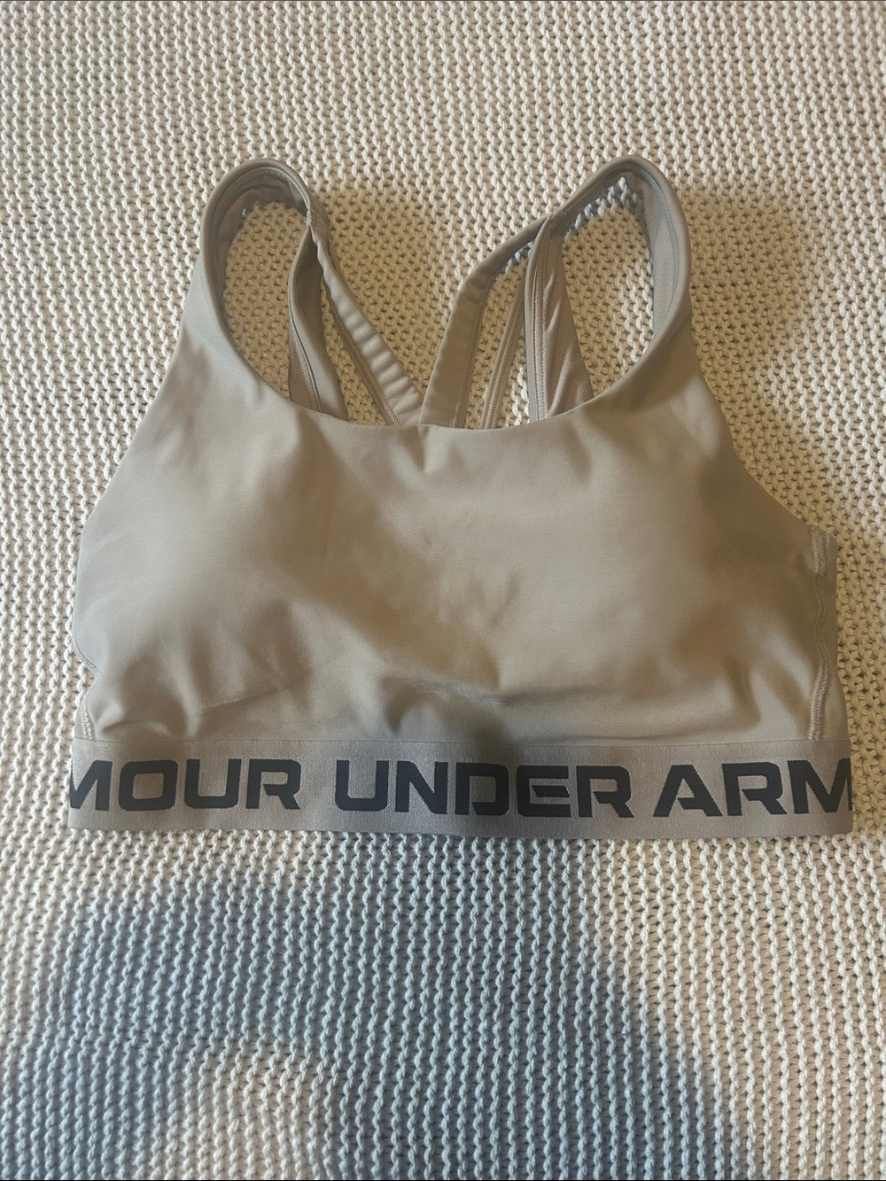 Under Armour Women's Tan  Strappy Sports Bra with Branded Elastic
